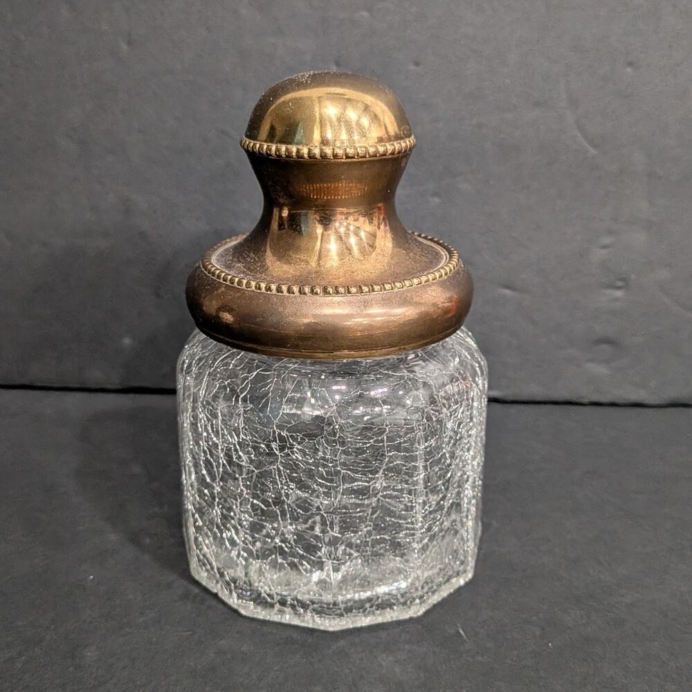 Vintage 1980s Croscill Home Saxony Gold Lid Crackle Glass Jar 5.5 in Storage